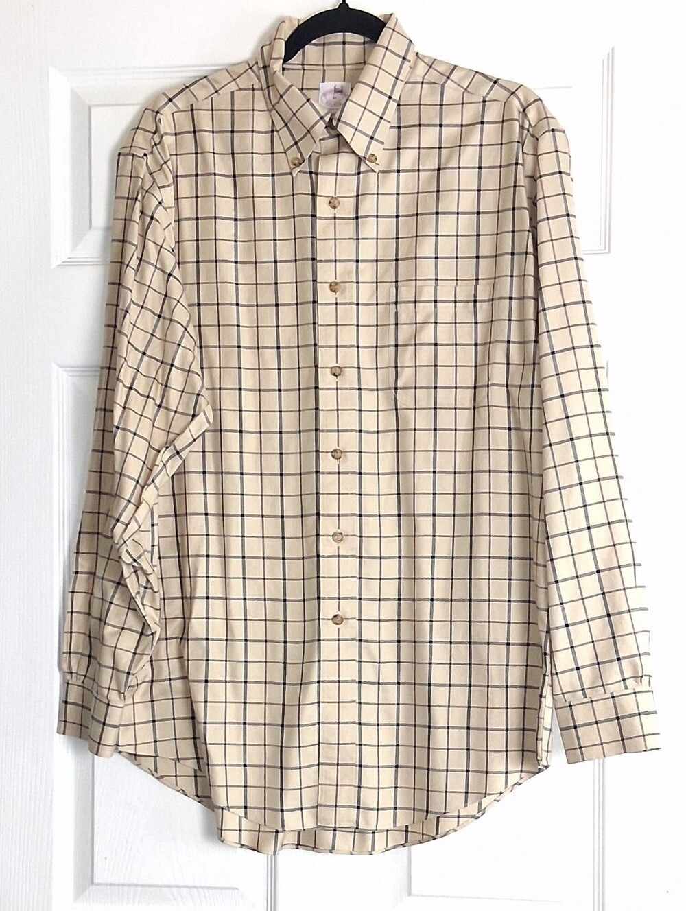 Brooks Brothers Beige Black Windowpane Plaid Long Sleeve Button Down Shirt